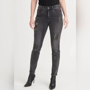 Joseph Ribkoff Black Washed Adorned Patched Stretch Denim Jeans Size 8